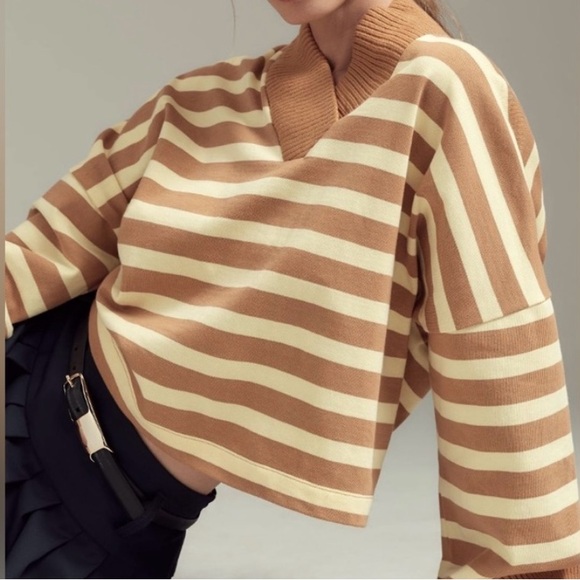Maeve Tops - 🟠NWT MAEVE by ANTHROPOLOGIE Plus Oversized Striped Top in Pale Yellow/Copper 1X